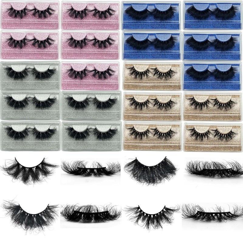 Super Fluffy 2225mm Mink Lashes Wholesale Mikiwi 20 Pack EyeLashes Real Mink Thick HandMade Full Strip Lashes Crueltyl Free Lash Dramatic Lashes For Halloween Party 20 Pairs 2225mm lashes